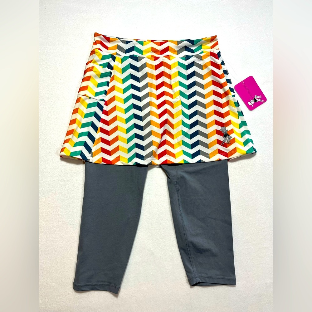 RunningSkirts -Brand New - skirt with capri leggings, pockets Rainbow size 8 (3)